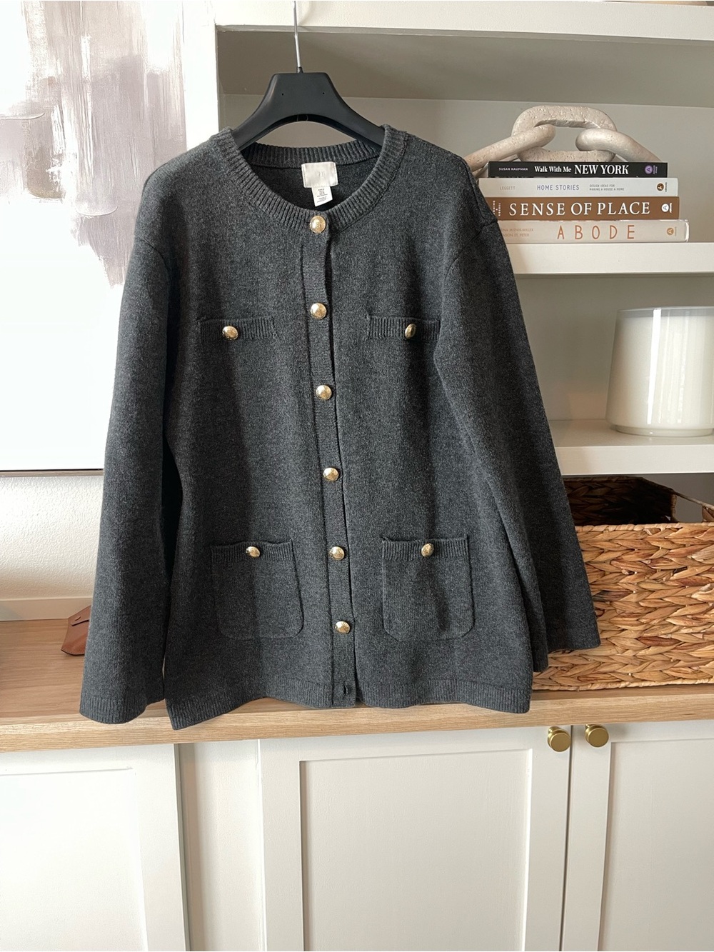 H&M Dark Gray Knit Button-Front Cardigan with Gold Buttons